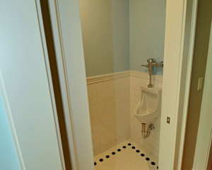 The coup de foudre is the toilet room, which has a Toto toilet with washlet on one side, and a urinal on the other.  Plumbing codes required extra capacity from the street to install a urinal in a residential setting