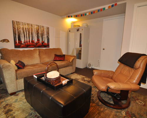 The remodeled basement is a comfortable and ample space for the retired family member--a suite away from the rest of the family but still close enough to join in and cook when desired. It makes it possible for each generation of the family to live comfortably under the same roof and still have an easy getaway