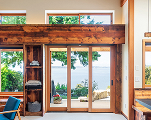 living room with doors onto porch